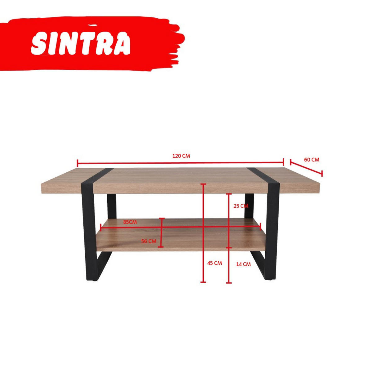 COUCHTISCH SINTRA/ Kaffeetisch 120x60 - Gebleichte Eiche und Schwarz - Multicolor/Schwarz, Holzwerkstoff/Metall (100/64/63cm) - Weber Industries