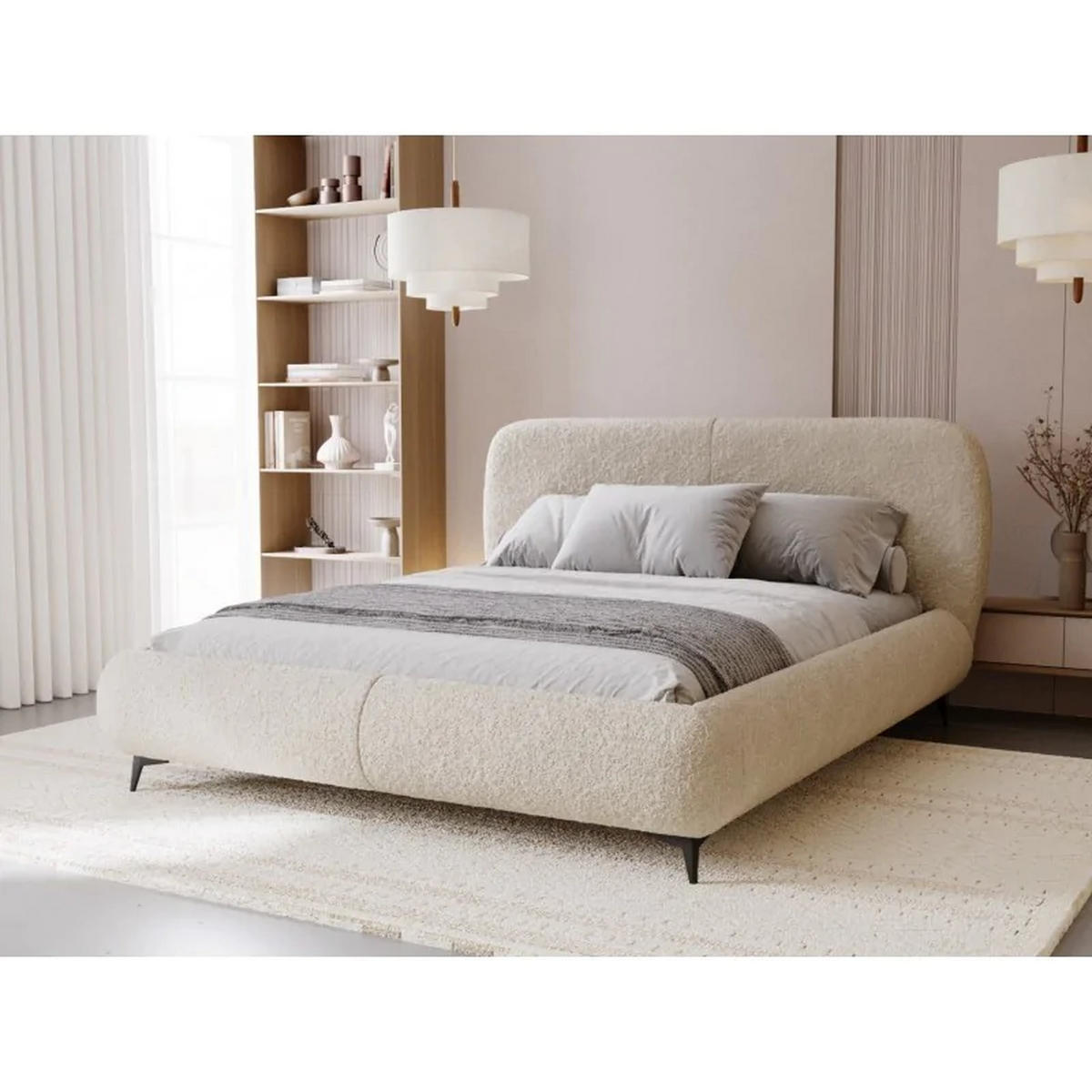 POLSTERBETT ELLE mit Kopfteil, 140 x 200 cm, Doppelbett mit Bettkasten und Lattenrost aus Holz, Bouclé-Stoff, Frabe: Beige - Beige, Holz/Kunststoff (140/200cm) - Sepro Meble