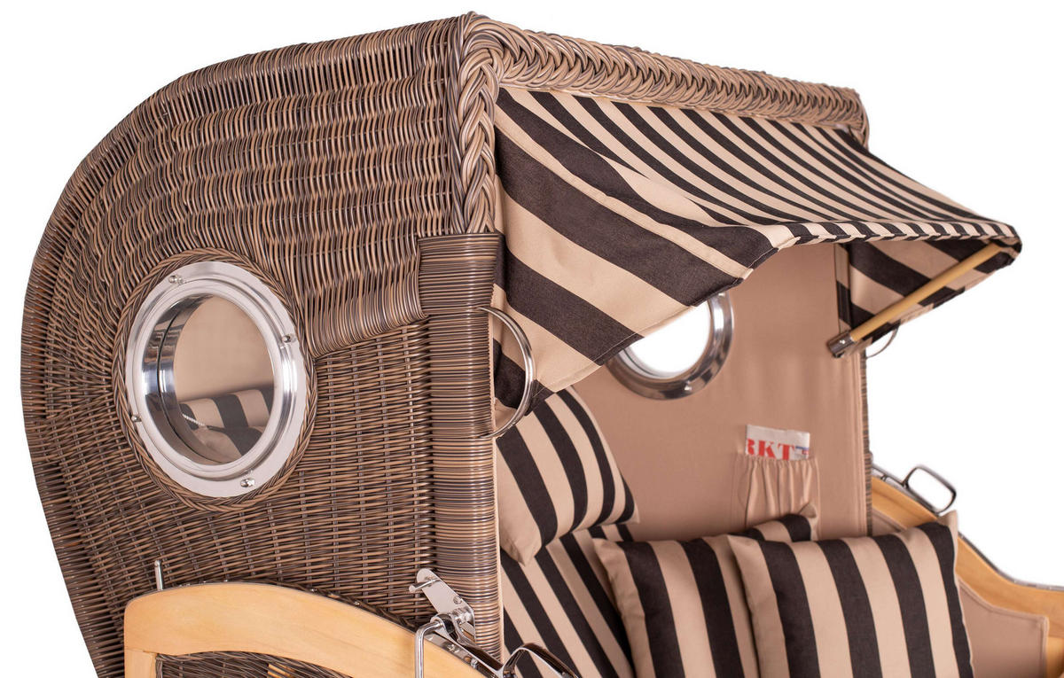 STRANDKORB Baltikum Teak 2,5 Sitzer - Braun/Grau, Holz/Metall (142/170/95cm) - Mr. Deko