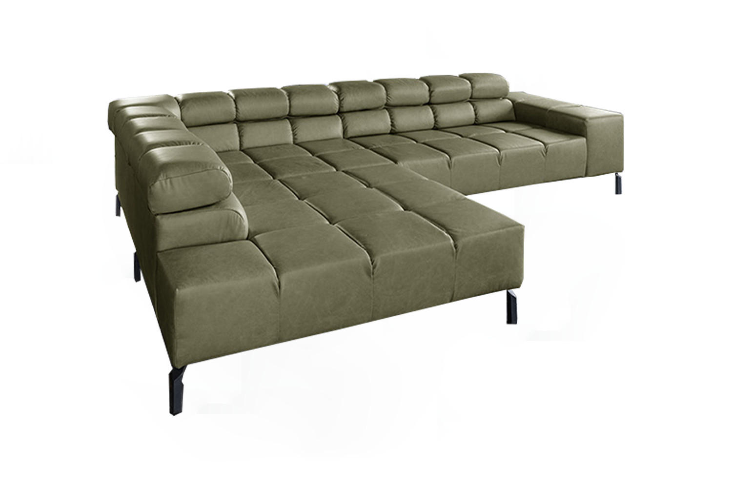 ECKSOFA NELSON Grün Leder Relaxfunktion - Schwarz/Olivgrün, Leder/Metall (321/216cm) - KAWOLA