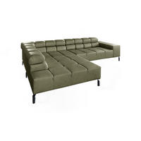 ECKSOFA NELSON Grün Leder Relaxfunktion - Schwarz/Olivgrün, Leder/Metall (321/216cm) - KAWOLA