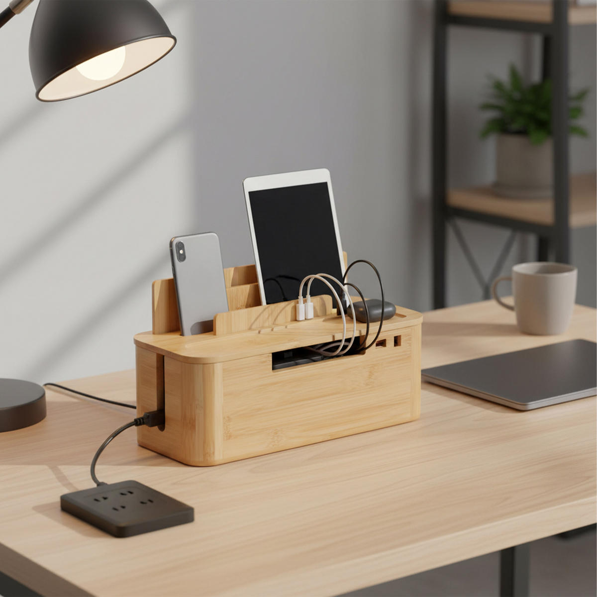 KABELBOX - Hellbraun, Holz/Kunststoff (13/30/16cm) - Relaxdays