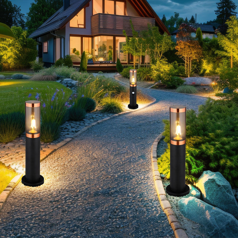 WEGELEUCHTE Edelstahl Schwarz 3er Set - Schwarz, Metall (7.6/7.6/45cm) - Globo Lighting