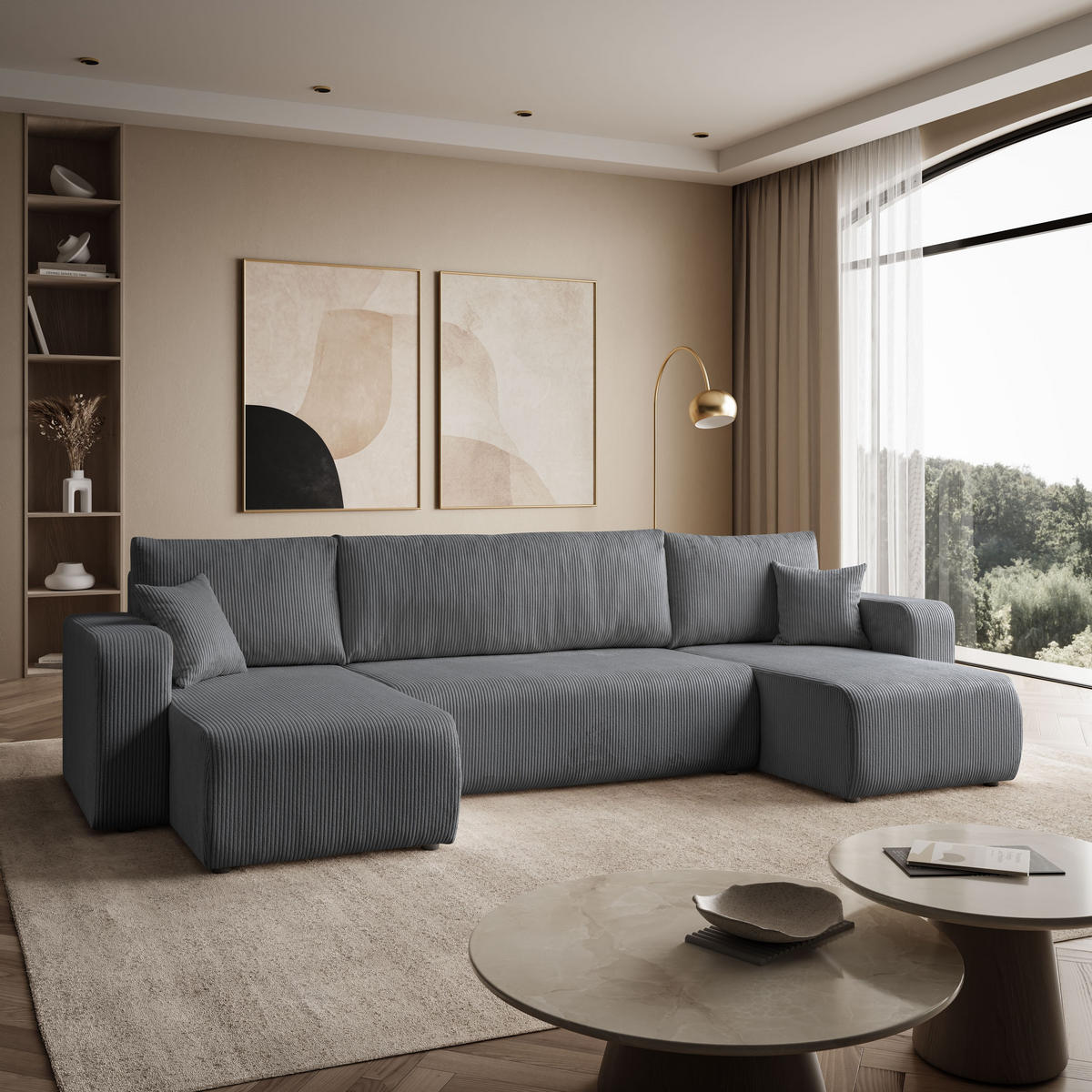 Ecksofa PRESTIGE U mit Schlaffunktion, Poso 60 - Grau, Textil (317/83/143cm) - Lookway