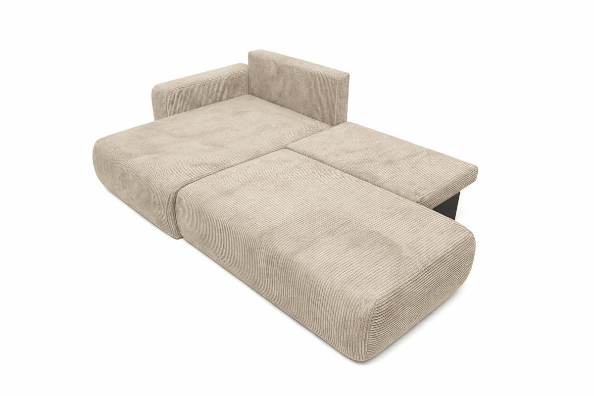 ECKSOFA Mit Schlaffunktion Und Bettkasten, Cordstoff Poso, Dunkelbeige, Links, OPEN XL - Beige, Holz (262/145cm) - Kaiser Möbel