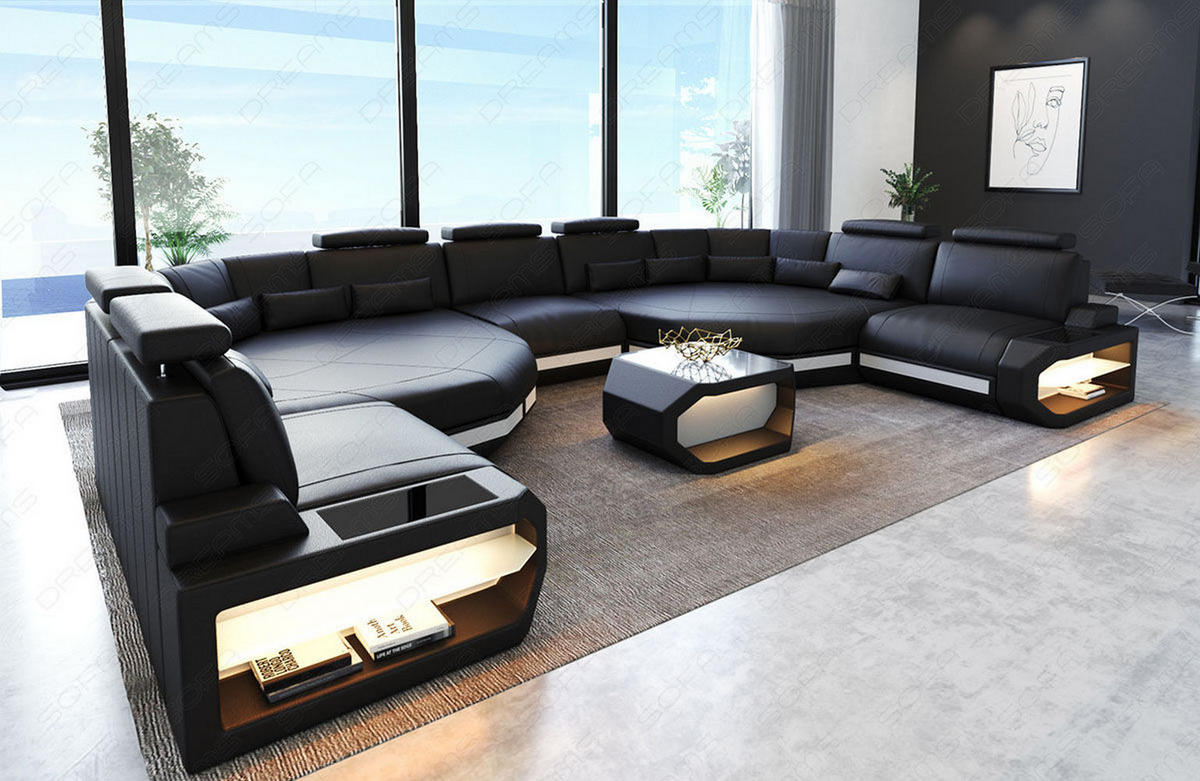 WOHNLANDSCHAFT Asti XXL - Schwarz/Weiß, Leder (435/93/280cm) - Sofa Dreams