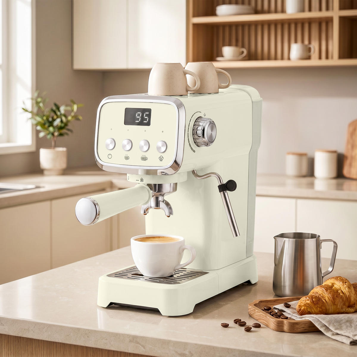ESPRESSOMASKIN ABS rostfritt stål krämvit - Cremefärgad, Metall (17/31/32cm) - HOMCOM