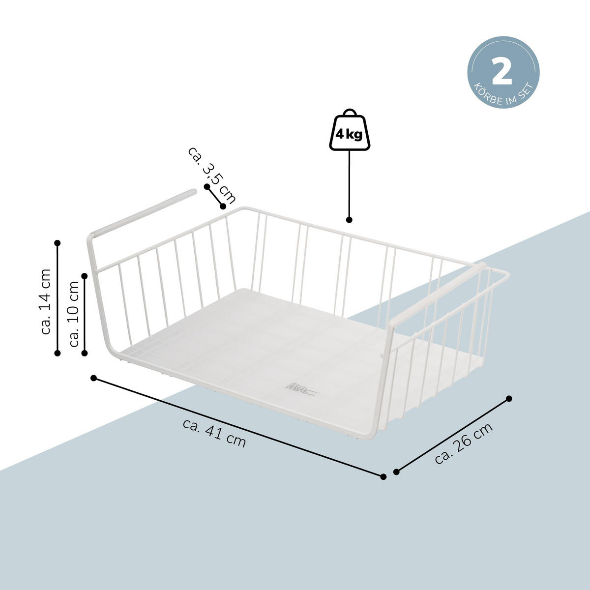 SCHRANKKÖRBE 2er-Set, weiß - Weiß, Metall (41/14/26cm) - eluno