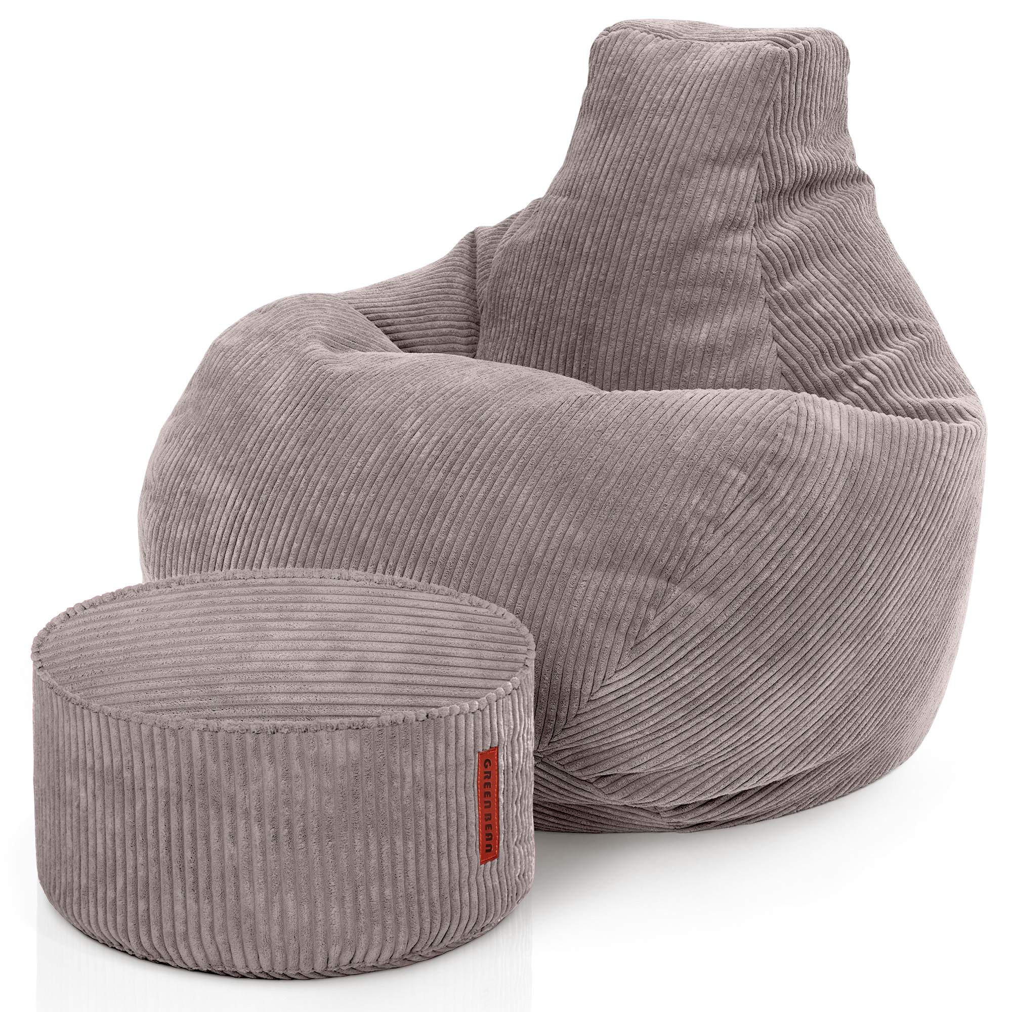 LOUNGE-SITZSACK Cozy + Fußhocker - Hellgrau, Textil (80/90/90cm) - Green Bean