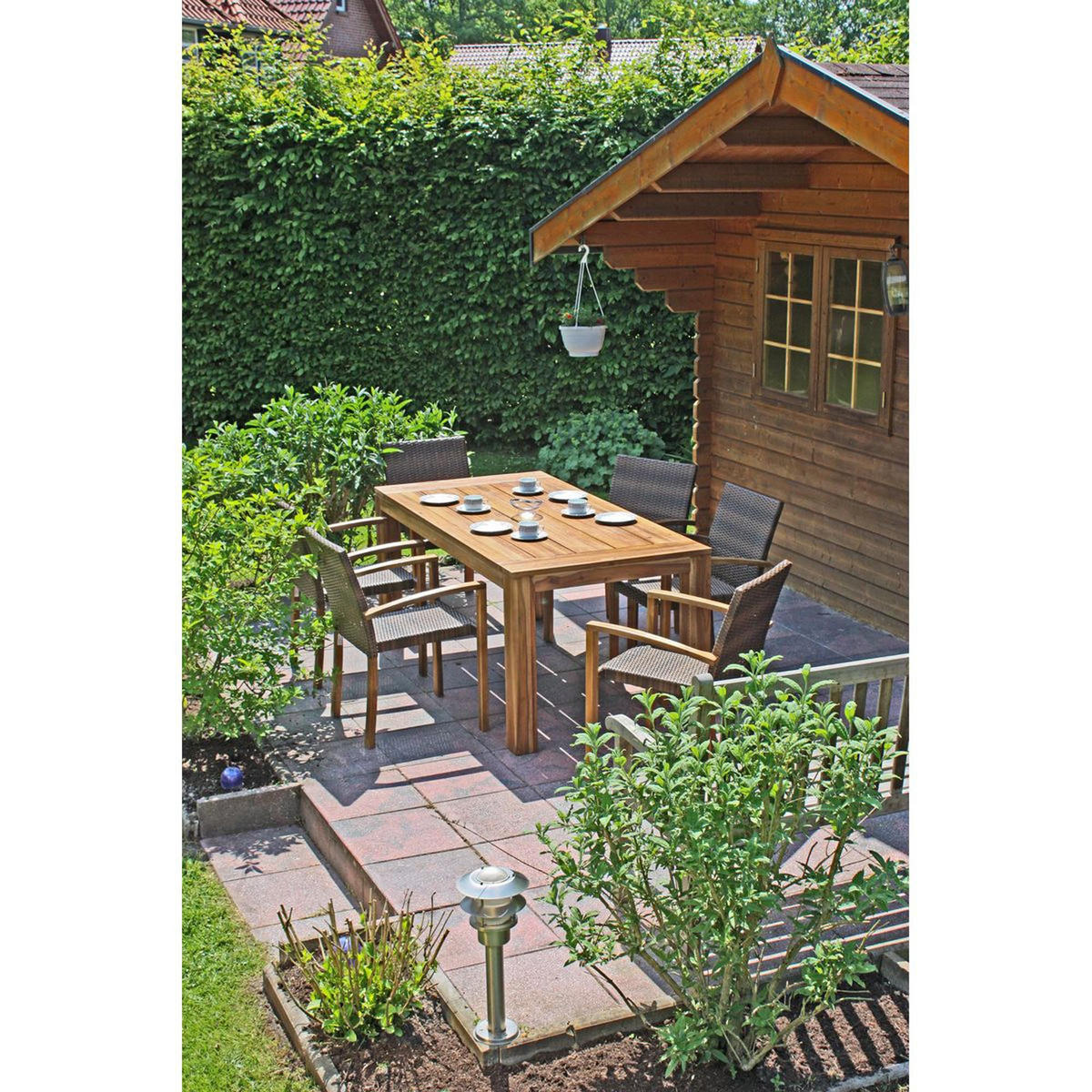 GARTEN-SITZGRUPPE London 7-teilig Kunststoffgeflecht Gartenmöbel-Set - Braun, Holz - DELUKE