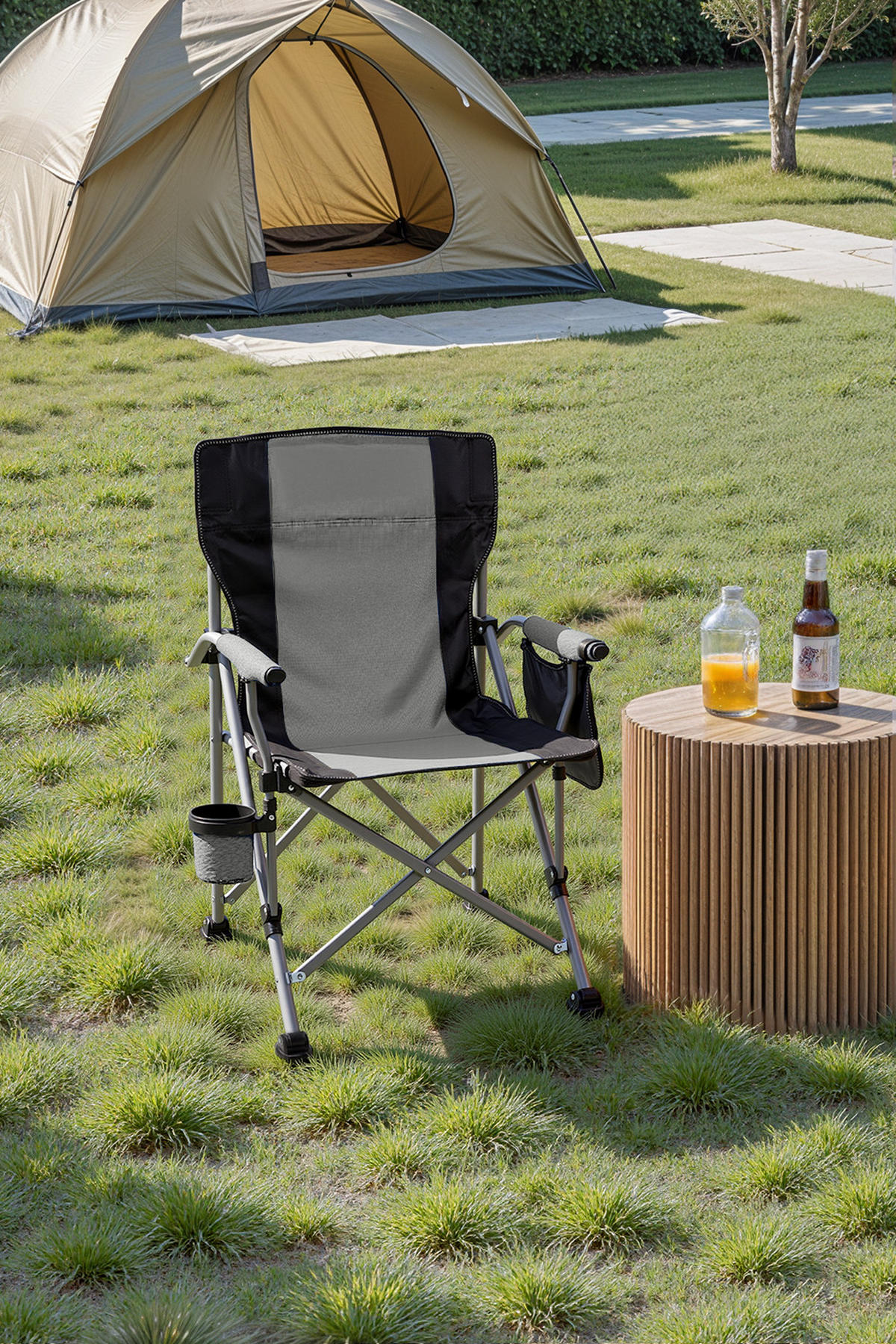 CAMPINGSTUHL aus 600D Oxford-Gewebe + Stahlrohr in Grau Praktische Aufbewahrungstasche Angenehme Atmungsaktivität 54 cm B × 53 cm T × 92 cm H - Grau, Kunststoff (54/92/53cm) - Livingandhome