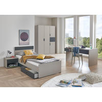 JUGENDZIMMER Bahamas Saharagrau- Grafit 6 teilig mit Drehtürenschrank - Grau, Holzwerkstoff (80/200/120cm)