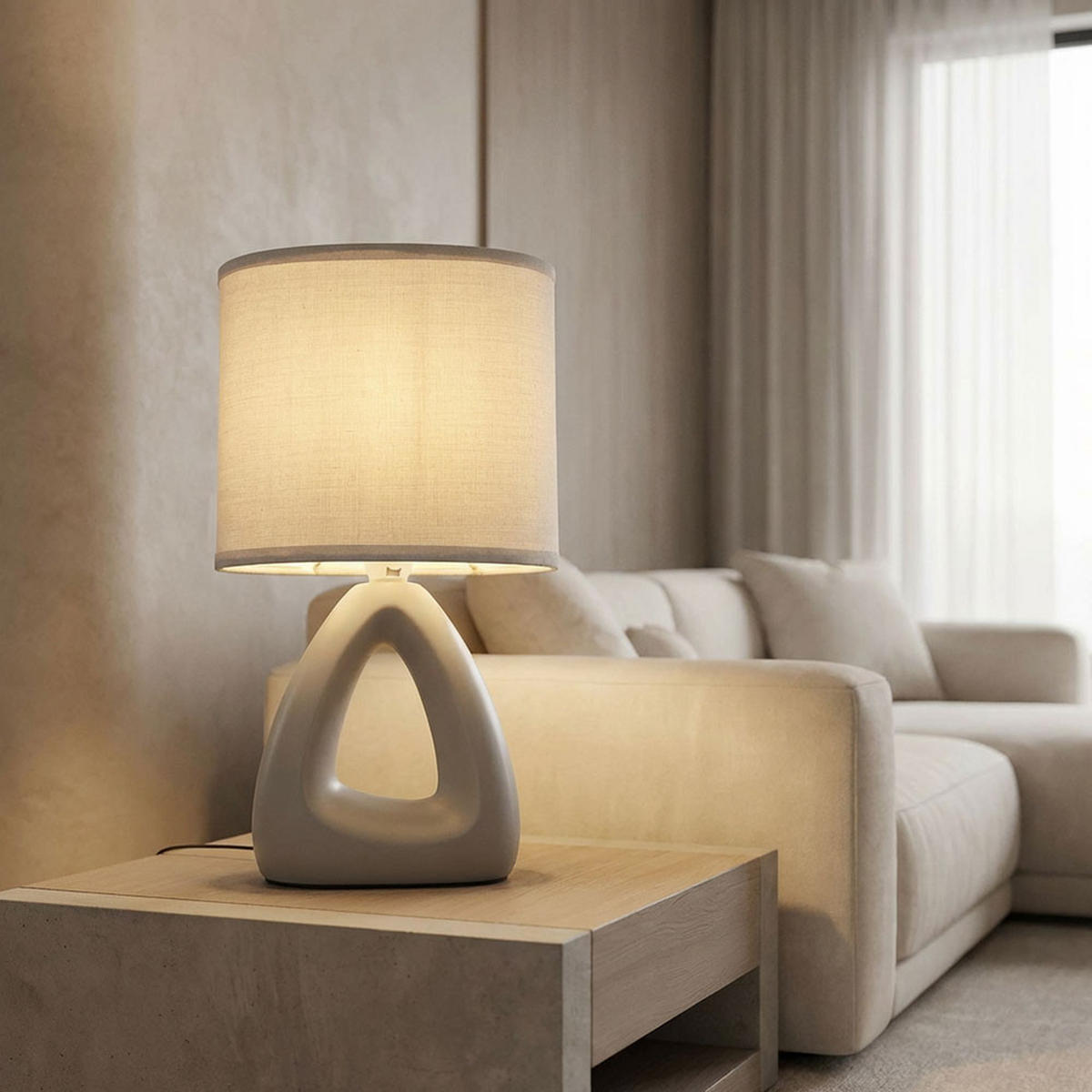 LED TISCHLEUCHTE Keramik Grau - Grau, Textil (17/10/30cm) - Globo Lighting