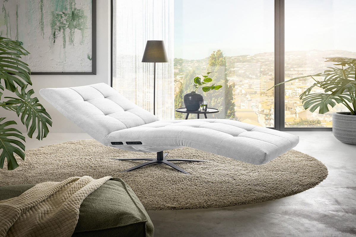 RELAXLIEGE LETICIA Weiß Cord - Schwarz/Weiß, Textil/Metall (82/115/156cm) - KAWOLA