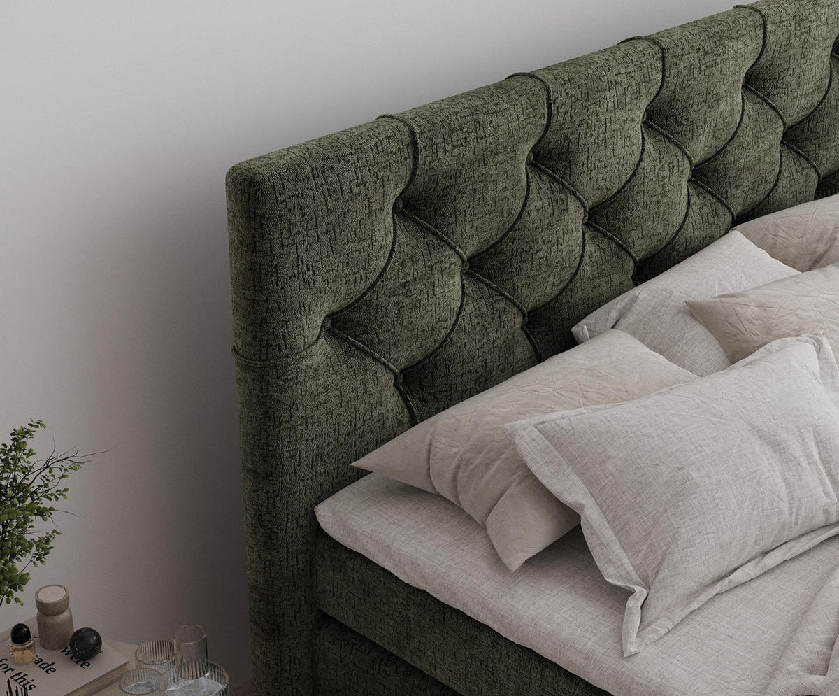 BOXSPRINGBETT Hugo Olivenfarbe 140/200 cm - Schwarz/Olivgrün, Holz/Holzwerkstoff (140/200cm) - Maison de Reve