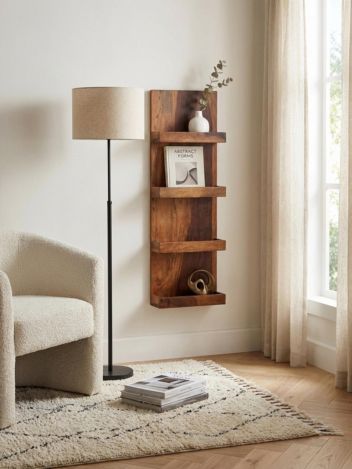 WANDREGAL Massivholz Nachhaltig Handgefertigt - Braun, Holz (30/80/10cm) - KADIMA DESIGN