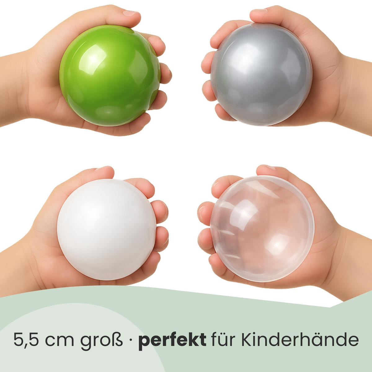 BÄLLEBAD-BÄLLE 200 Stück, Grün/Grau/Weiß/Transparent, 5.5 cm - Grün, Kunststoff (5.5/5.5/5.5cm) - Littletom