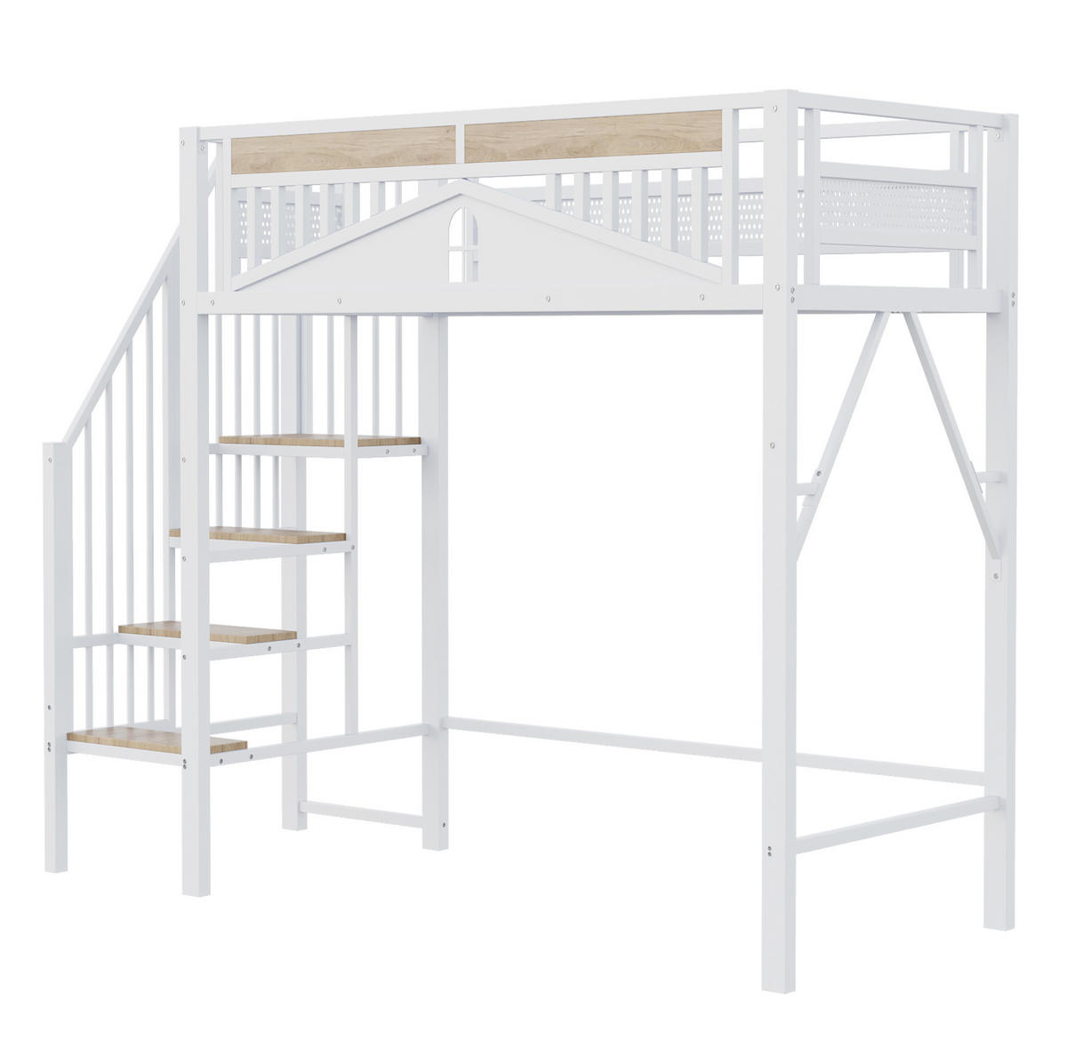 HOCHBETT 90/200 cm aus Metall und Holz mit Sicherheitsleiter und Stauraum Weiß - Weiß, Metall (90/200cm) - Modenvie