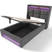 POLSTERBETT aus Leinen 90x200 cm Grau mit Bettkasten, LED-Beleuchtung und 2 USB-Anschlüssen - Grau, Textil (90/200cm) - IVMEU