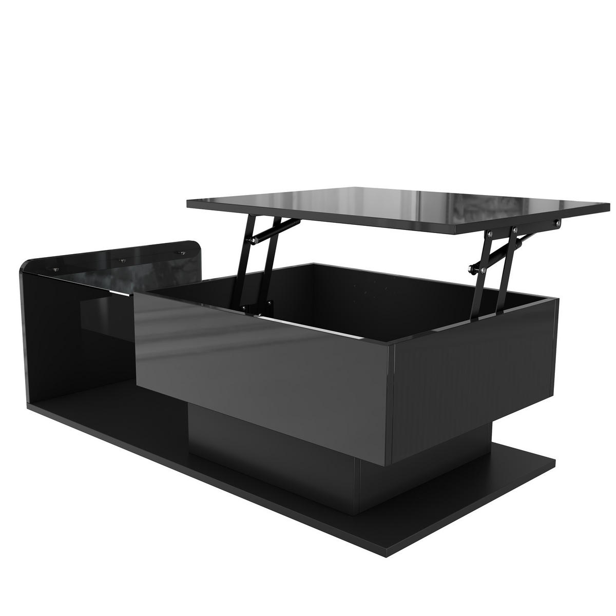 COUCHTISCH aus Spanplatte 100x50x33/47,5 cm in Schwarz mit LED-Lichtleiste - Schwarz, Holzwerkstoff (110/50/47.5cm) - Modfu
