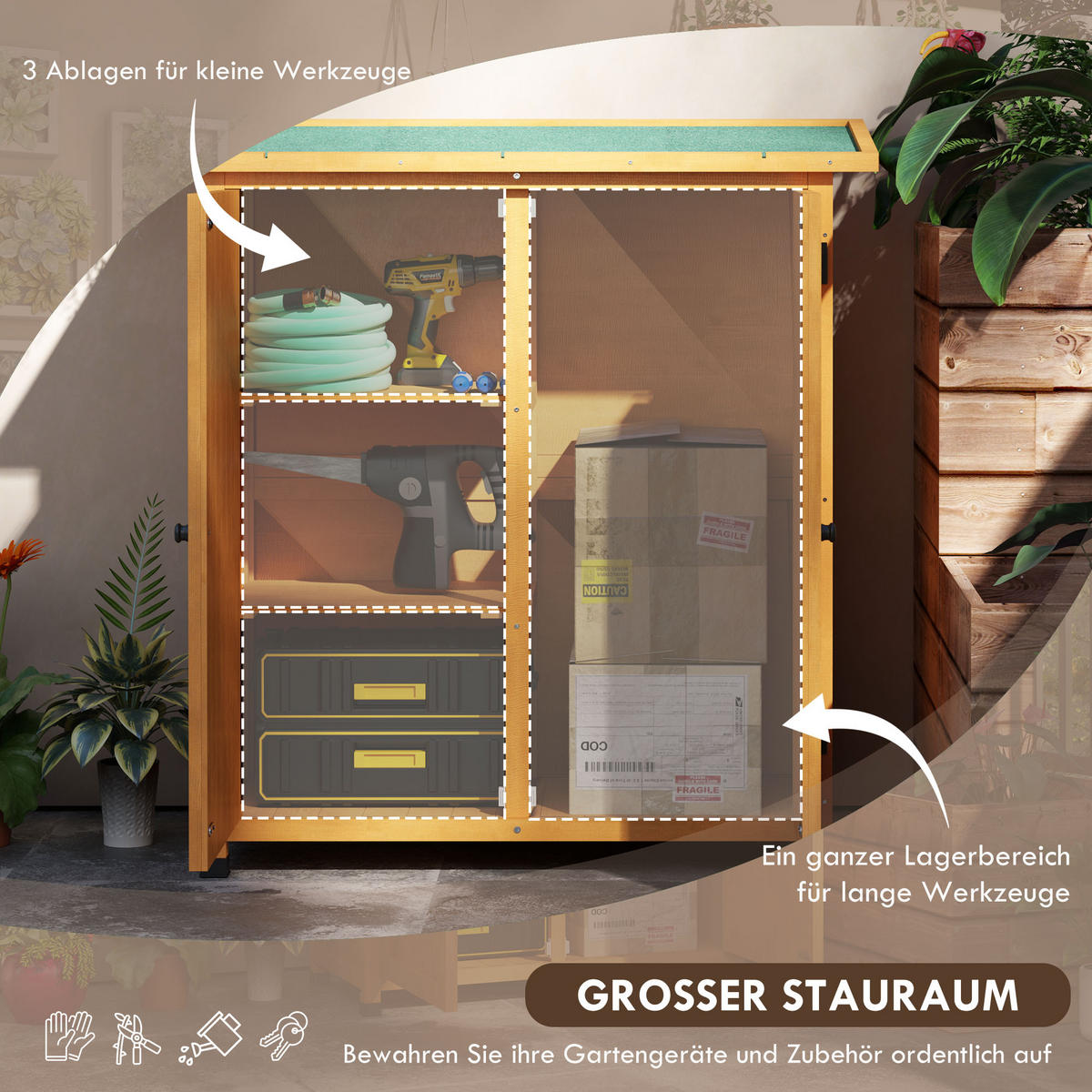 GARTENSCHRANK Holz Geräteschrank mit 2 Tür Geräteschuppen mit Asphaltdach Gelb - Gelb, Holz (55/117/110cm) - Outsunny