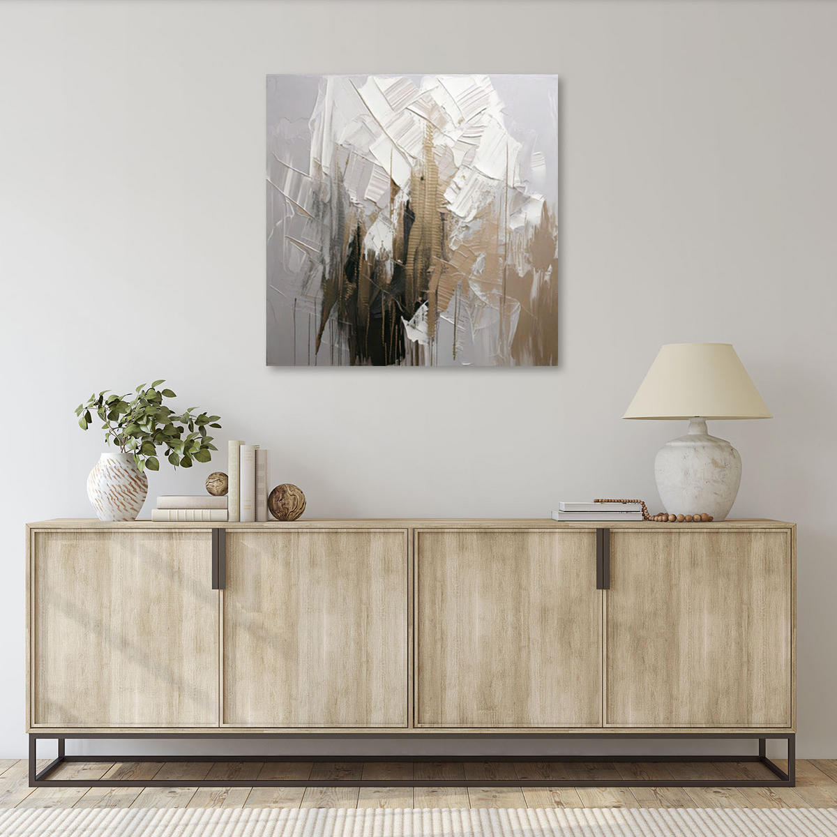 LEINWANDBILD Abstraktion Textur Neutrale Farben 60x60cm - Grau, Textil (60/60cm) - Feeby