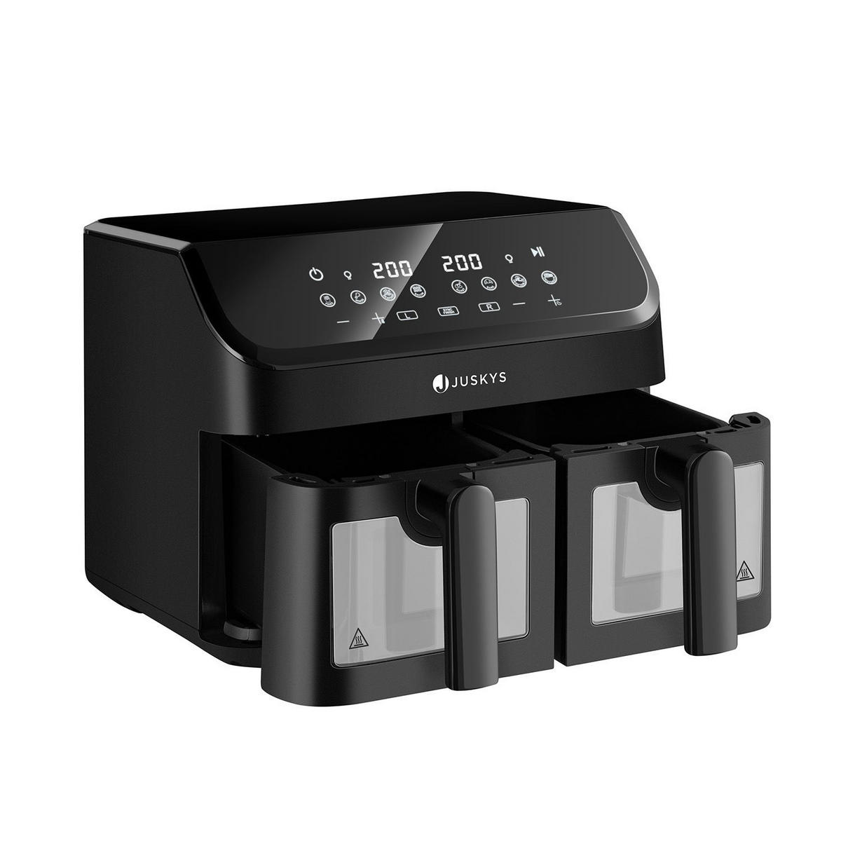 HEISSLUFTFRITTEUSE 9 L mit 2 Zonen - Schwarz, Kunststoff (41/39/30cm) - Juskys