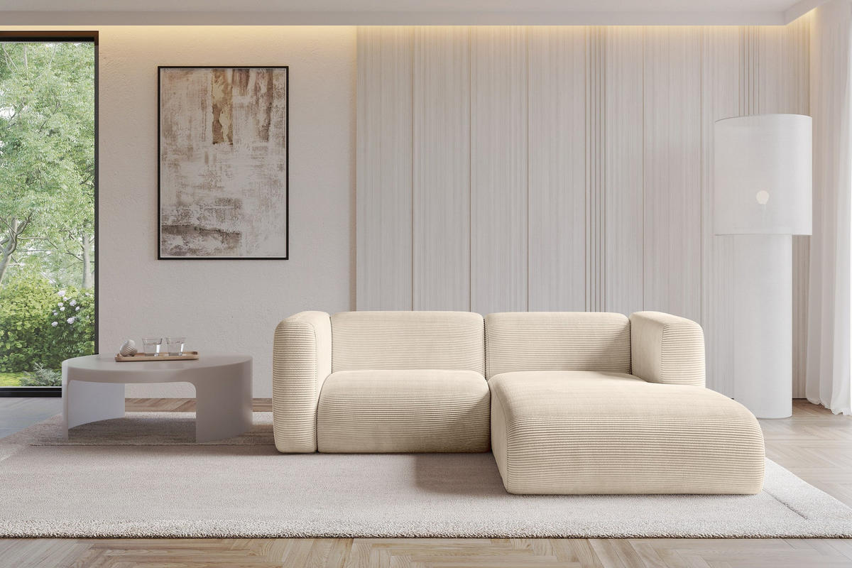 ECKSOFA Ottomane Rechts MIRA-L1 227x179x89 Beige Cord - Sandfarben/Beige, Holzwerkstoff/Kunststoff (227/179cm) - ALTDECOR