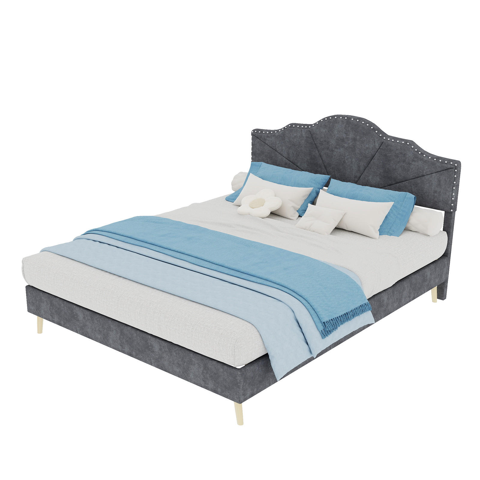 POLSTERBETT 140/200 cm DE-32963 mit Kopfteil und Matratze Grau - Grau, Metall (140/200cm) - ComfortXL