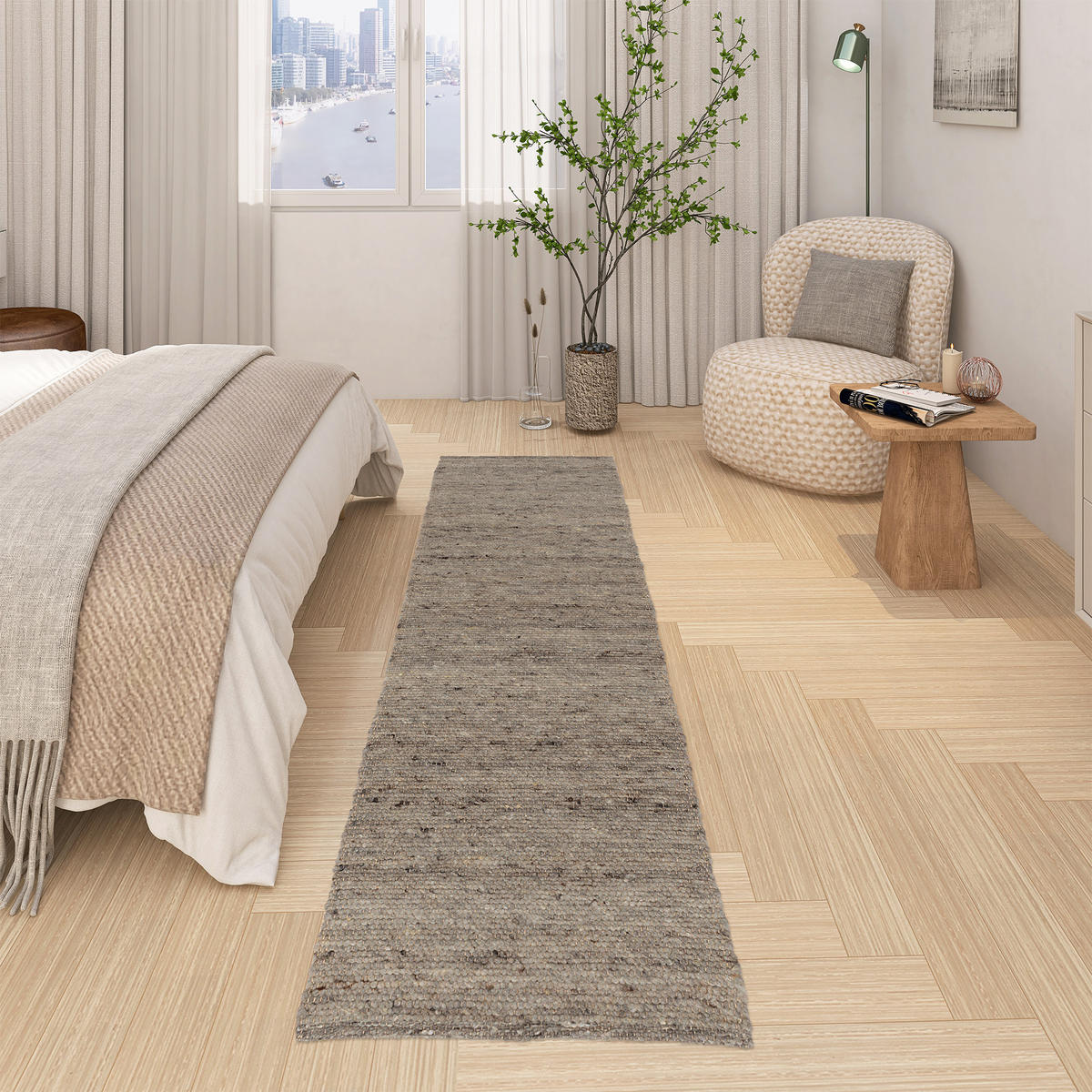 NATUR TEPPICH LÄUFER WOLLE ALASKA MELIERT - Dunkelbraun, Textil (70/240cm) - Pergamon