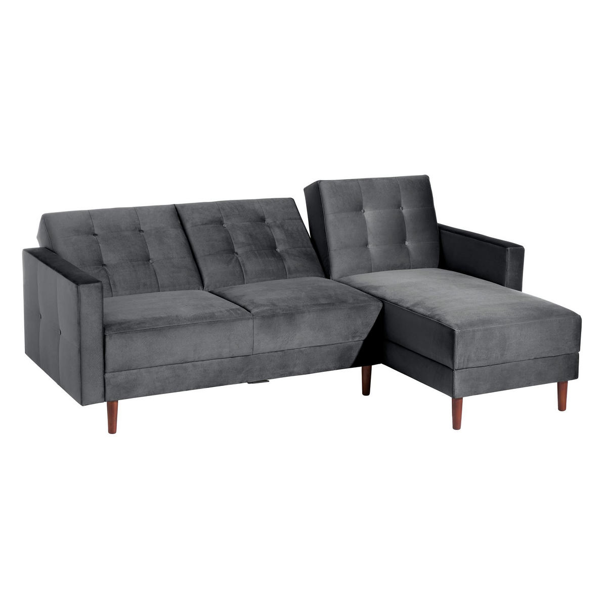 FUNKTIONSSOFA mit Hocker Katunia Samtvelours graphit - Graphitfarben, Kunststoff (222/92/144cm) - 58aufmkessel