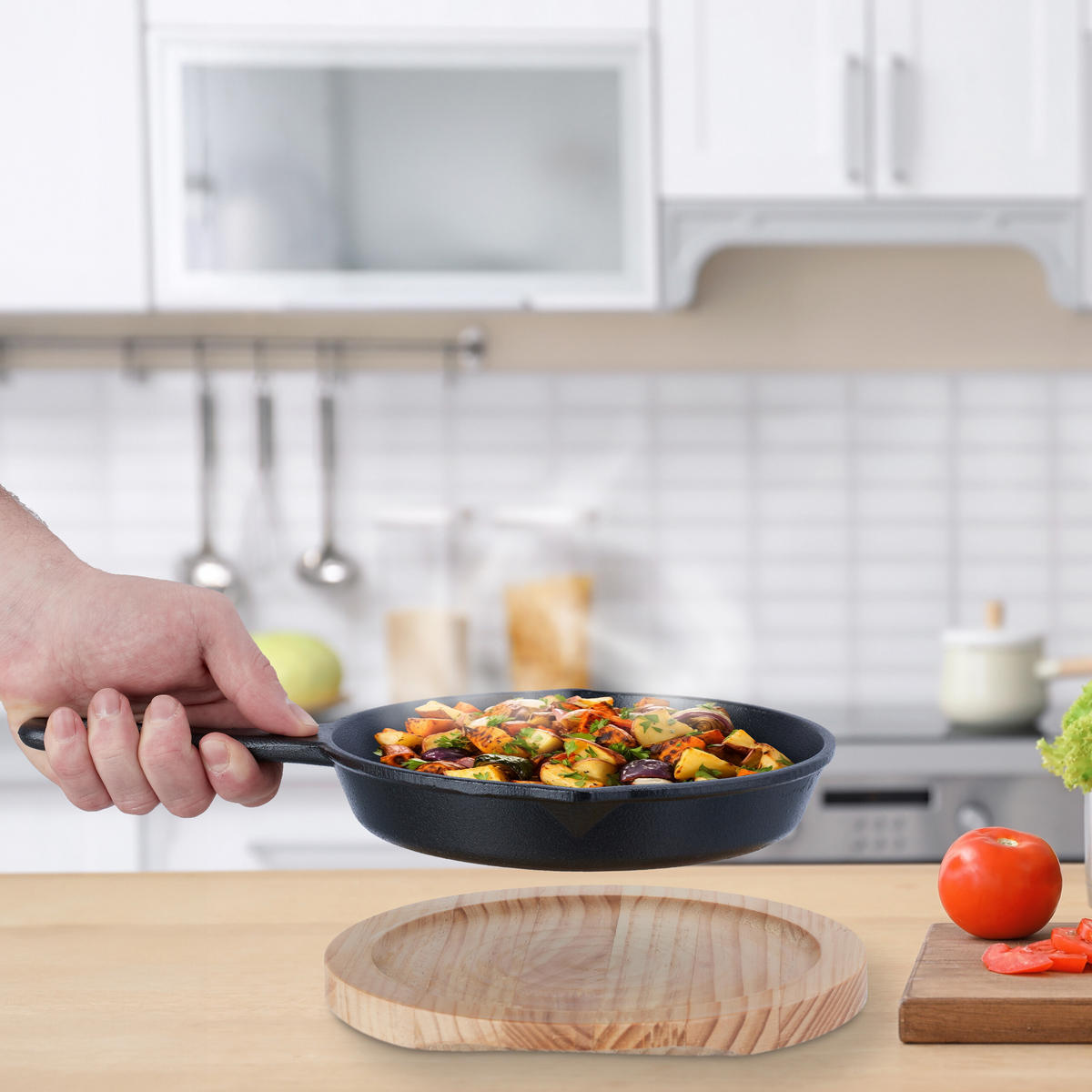 GUSSEISENPFANNE - Anthrazit, Holz/Metall (21.5/33/5cm) - Relaxdays