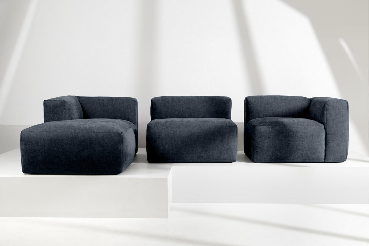 ECKMODULSOFA-LINKS BUFFO mit extrem weicher und bequemer Sitzfläche, Gewebestoff, dunkelblau - Dunkelblau, Textil (297/180cm) - KONSIMO®