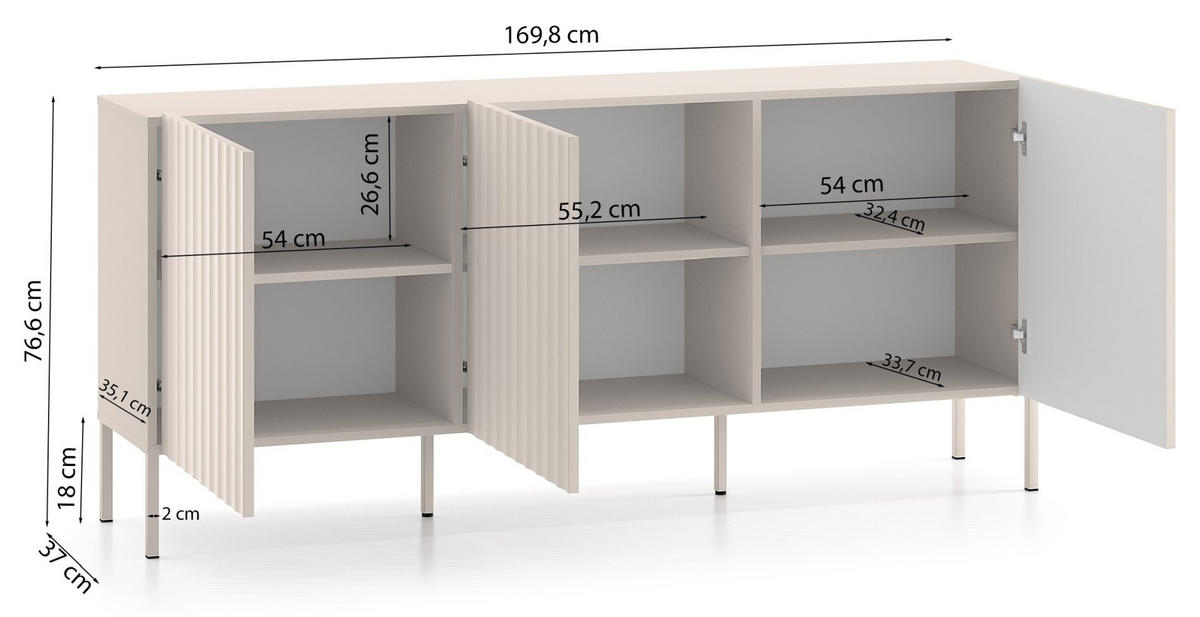 SIDEBOARD Derriva Hellbeige 170 cm - Ecru/Beige, Holzwerkstoff/Metall (169.8/76.6/37cm) - Selsey