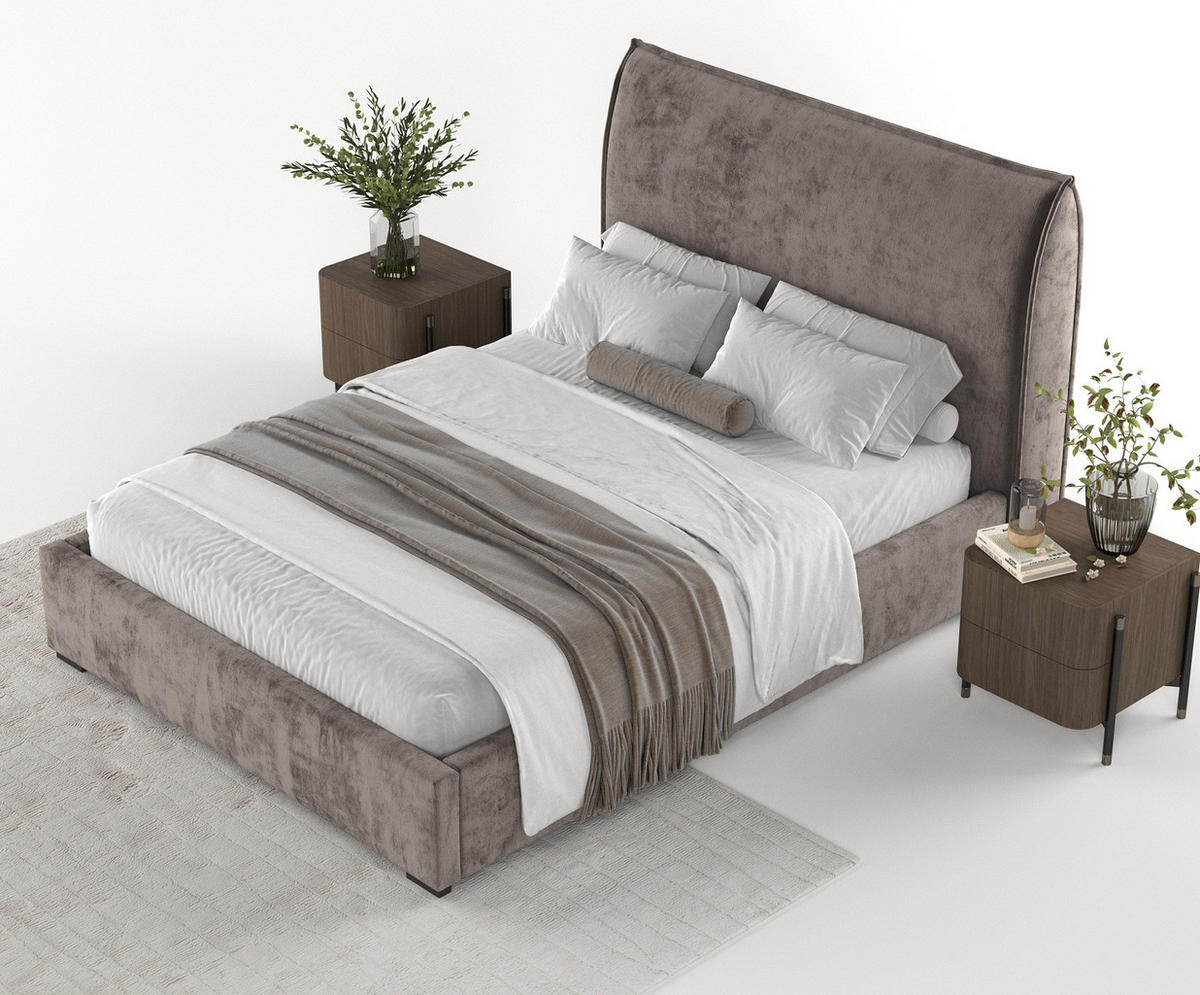 POLSTERBETT Como Braun 140/200 cm im Chenille-Stoff - Schwarz/Naturfarben, Holz/Holzwerkstoff (140/200cm) - Maison de Reve
