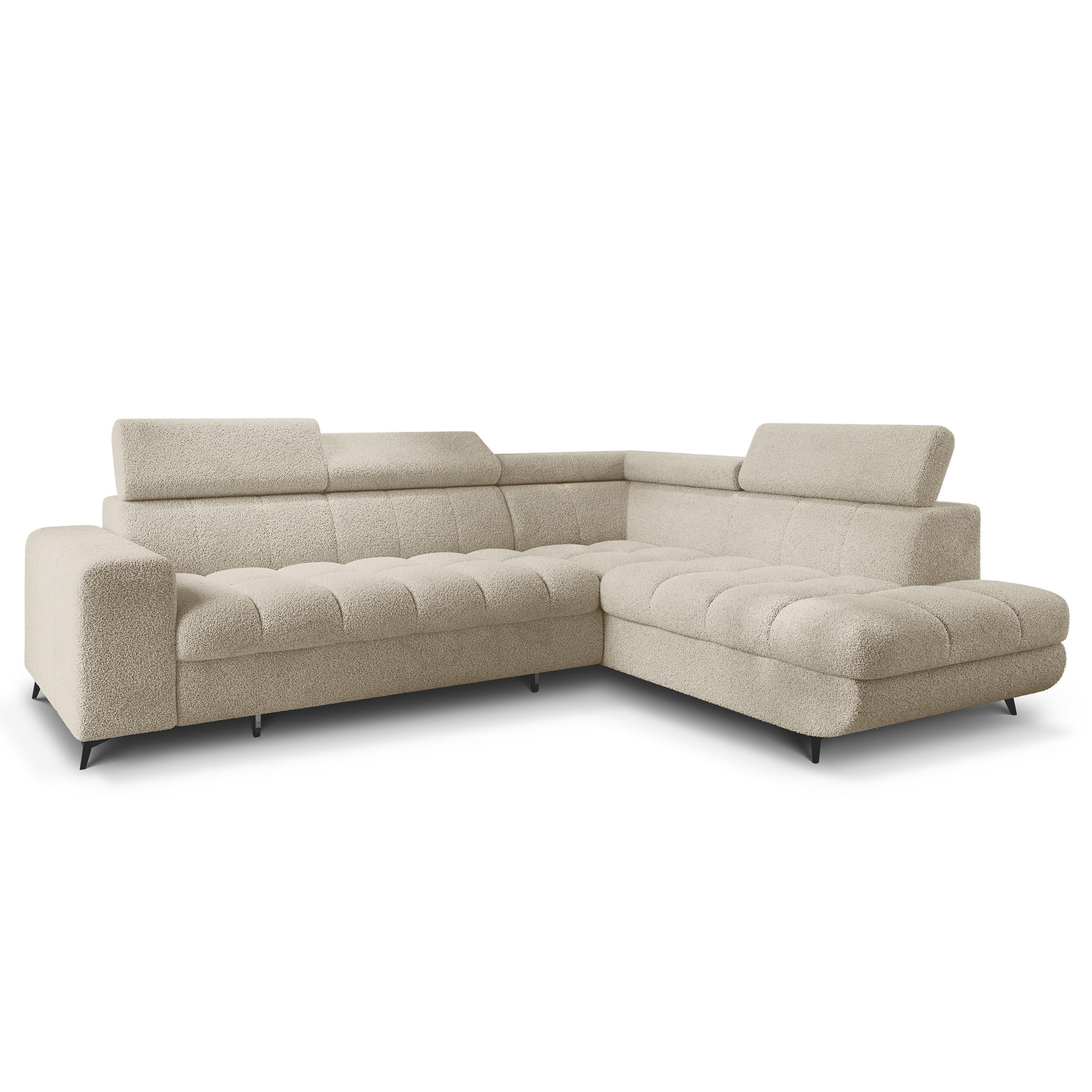 ECKSOFA MORIVA Q R-S Creme Boucle-Stoff mit Schlaffunktion - Creme, Holzwerkstoff/Textil (253/190cm) - MASSENO