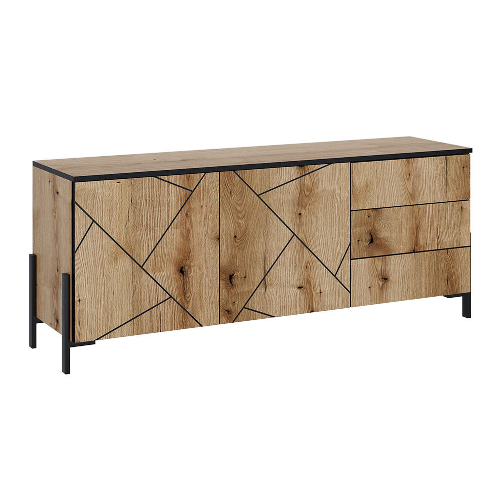 NÍZKÝ NÁBYTEK POD TELEVIZI Hatto Dub 150 x 60 cm s dvířky a zásuvkami - barva dubu, kompozitní dřevo (150/60/39.7cm) - Vicco