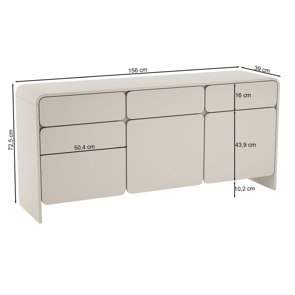 SIDEBOARD Lummo Kaschmirgrau 156 cm - Taupe, Holzwerkstoff (156/72.5/39cm) - Selsey