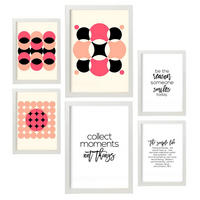 POSTER Set Mit 6 Rosa Und Schwarzen Sammlung A3 & A4 Weißer Rahmen - Weiß, Papier (29/3cm) - Nacnic
