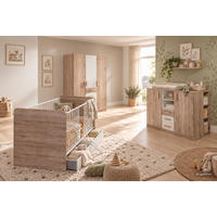 BABYZIMMER Cariba in Eiche San Remo und Weiß 7 teilig - Braun, Holzwerkstoff (120/200/80cm)
