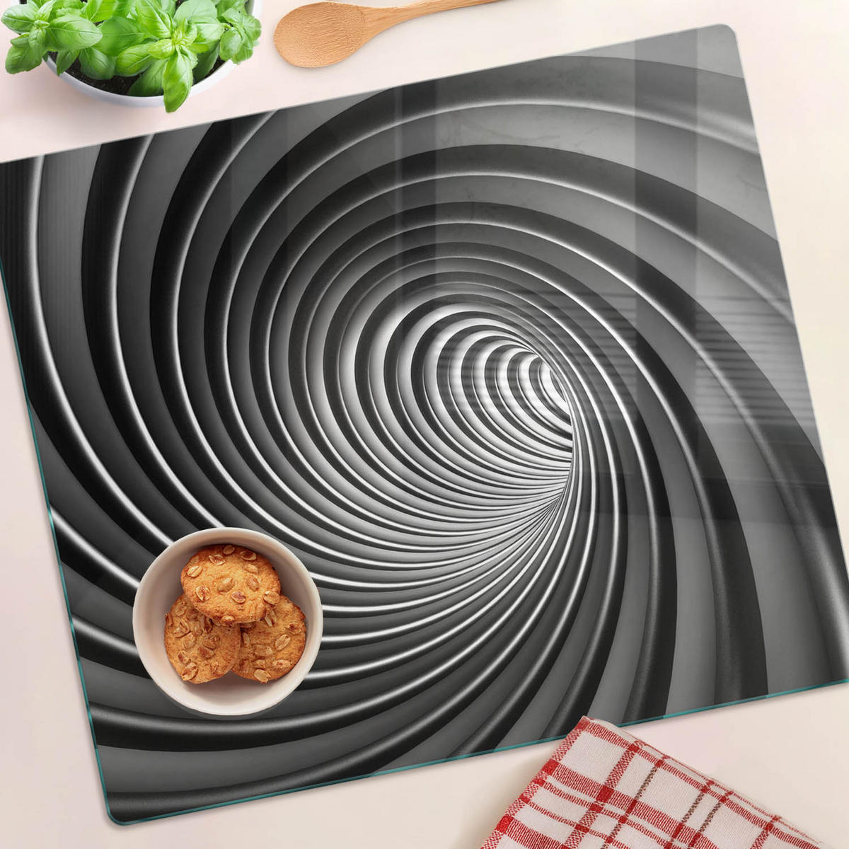 GLASPLATTE 60x52 cm Abstrakter Wirbel - Grau, Glas (60/0.4/52cm) - TULUP