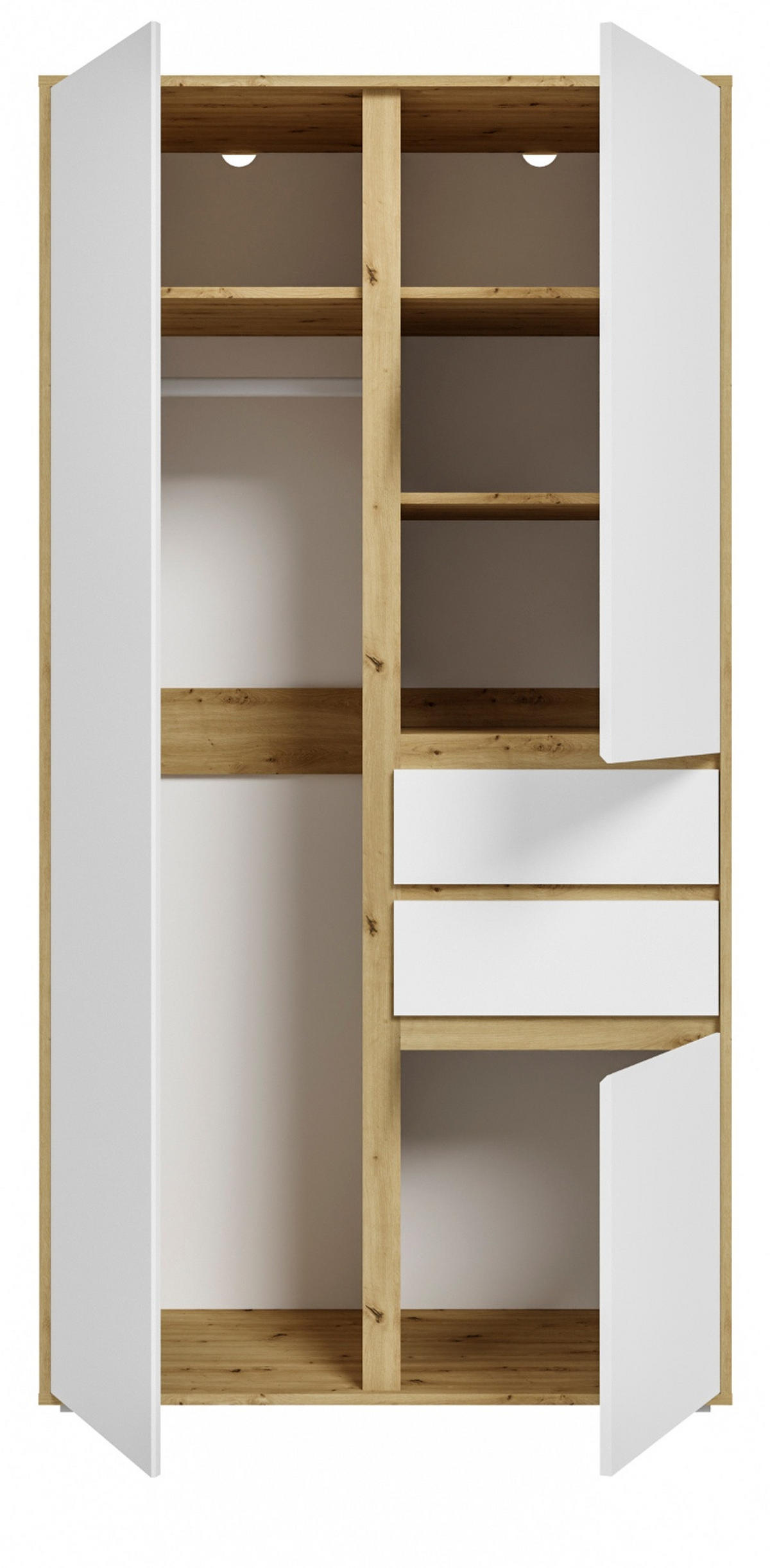 KLEIDERSCHRANK weiß, Eiche Artisan 100 x 194 cm, Drehtürenschrank 3-türig - Silberfarben/Weiß, Holzwerkstoff/Kunststoff (100/194/56cm) - Inn.Furn
