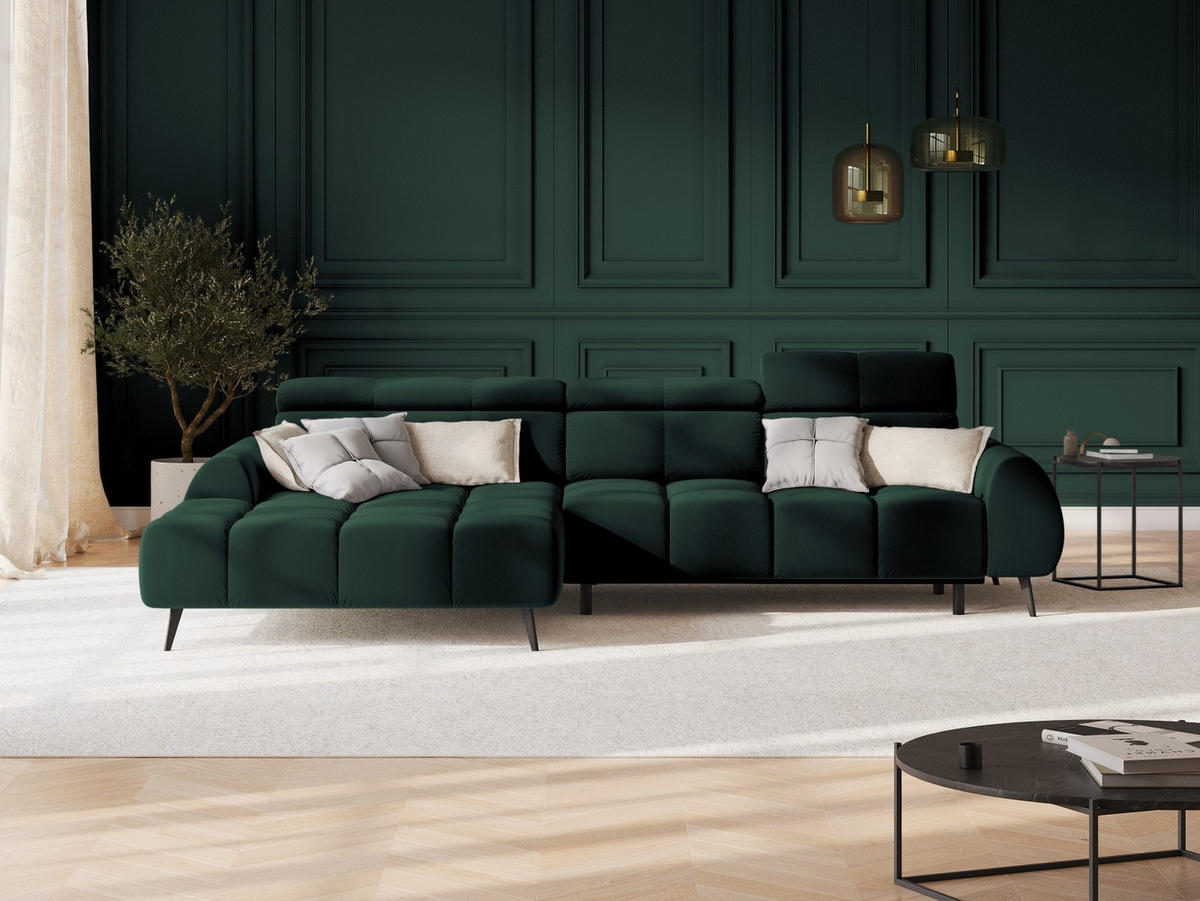 ELEKTRISCHES-ECKSOFA links Alyse aus Samt flaschengrün 5 Sitzplätze - Grün, Textil (188/295cm) - Micadoni