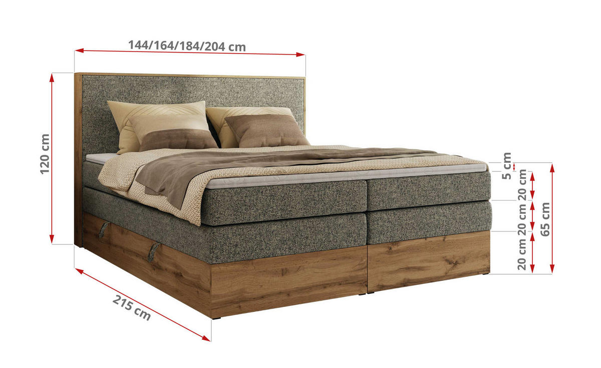 BOXBETT WOOD CLASSIC KING 200/200 - Grau Strukture - H4 - Grau, Textil (200/200cm) - MKS