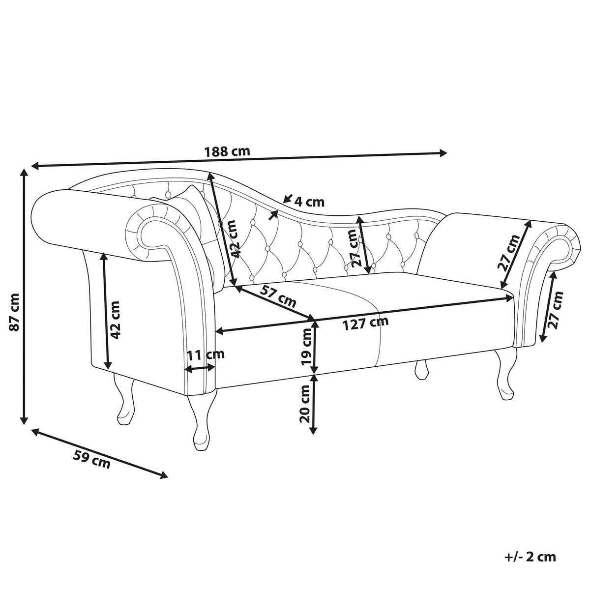 CHAISELONGUE Samtstoff dunkelgrün linksseitig Lattes - Grün, Textil (188/87/59cm) - Beliani
