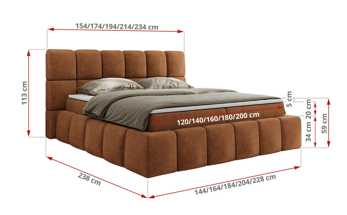 BOXBETT NIRA 140/200 - Orange Strukture - H4 - Orange, Holz/Textil (140/200cm) - MKS