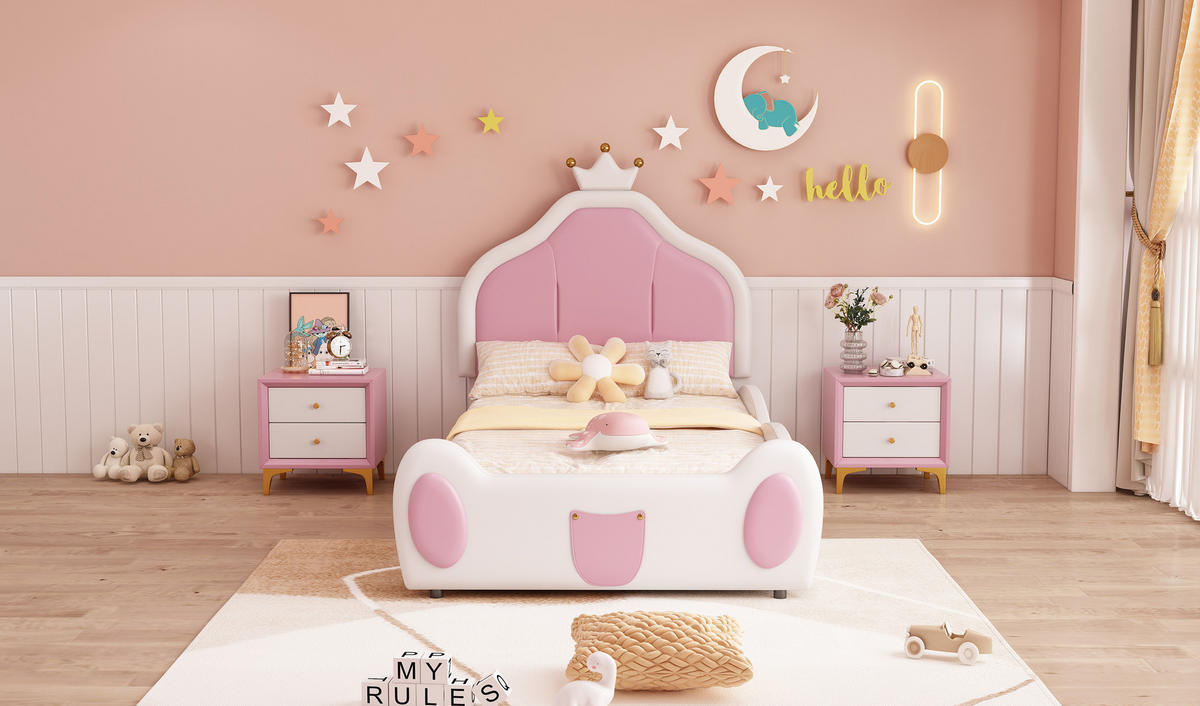 KINDERBETT 90x200 cm Kunstleder weiß - Weiß, Textil (90/200cm) - LEBENLANG