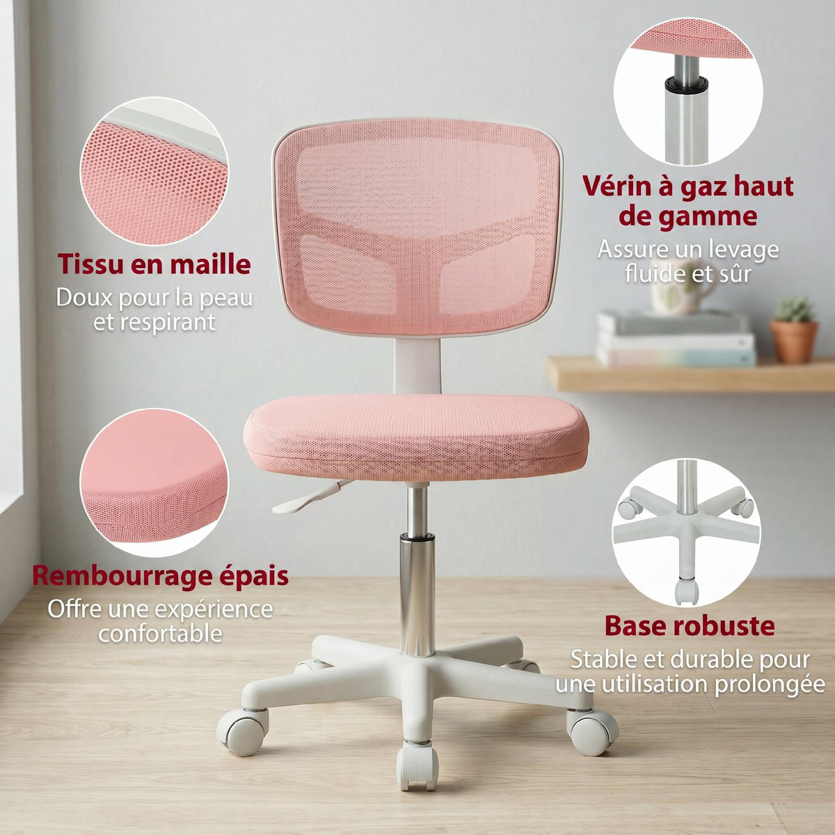 BÜROSTUHL Rosa 48.0/48.0/89.5 cm - Rosa, Textil (48/89.5/48cm)