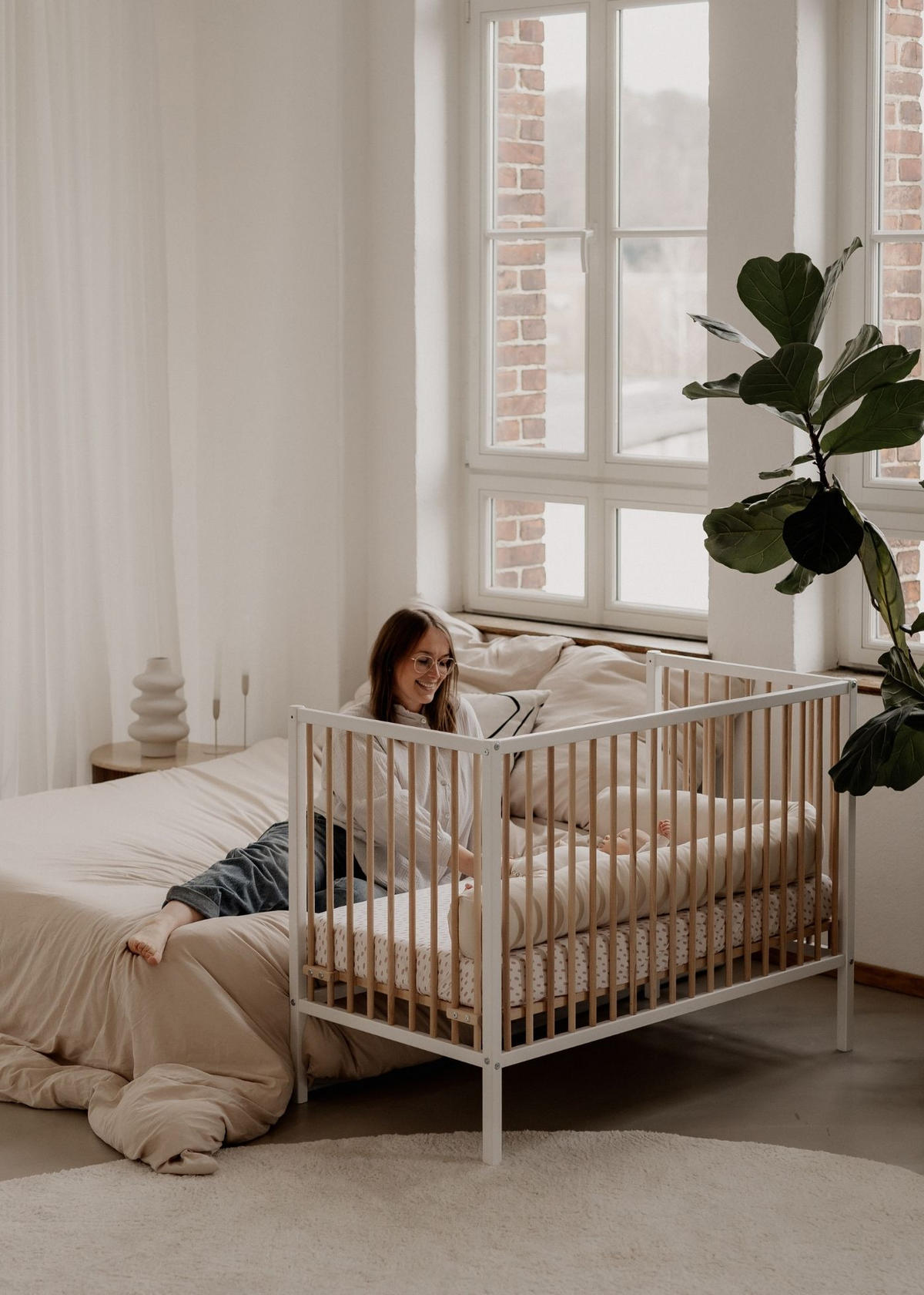 BEISTELLBETT mit Umbauseite - weiß/natur - Dreamy 4 in 1 Bett - Weiß/Naturfarben, Holz (120/90/60cm) - Sämann – make a difference.