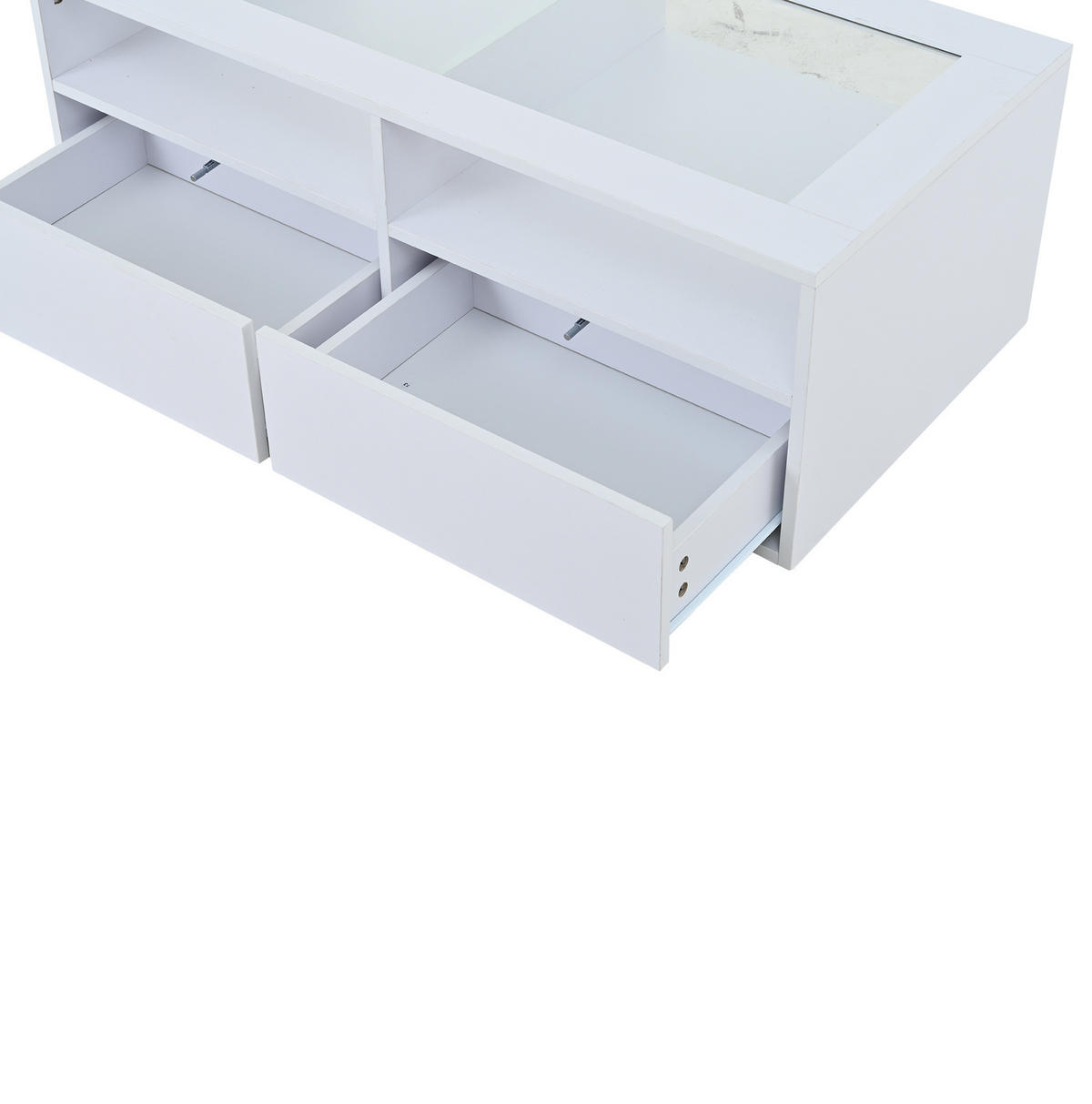 COUCHTISCH aus Glas und Spanplatte 100x50x35 cm Weiß mit LED-Beleuchtung, 2 Schubladen und USB-Anschluss - Weiß, Holzwerkstoff (100/50/35cm) - IVMEU